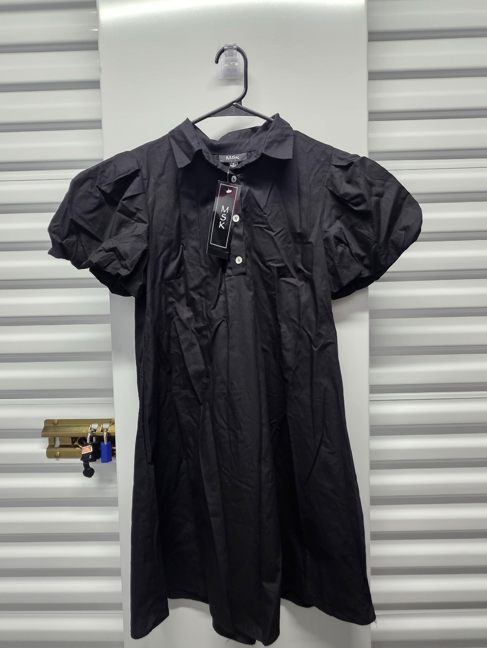 MSK Black Mini Dress Puff-Sleeve Cotton Quiet Luxury Preppy Chic Minimalist NWT